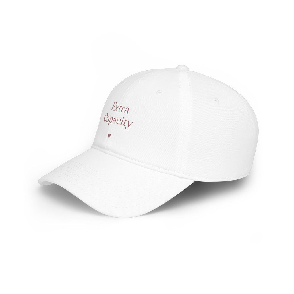 Extra Capacity Cap — Minimalist White Baseball Hat with Small Heart