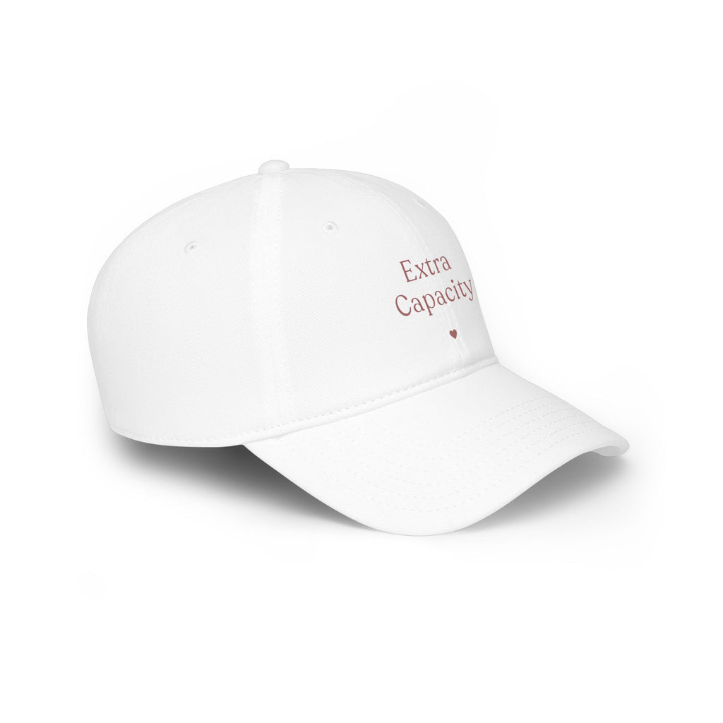 Extra Capacity Cap — Minimalist White Baseball Hat with Small Heart