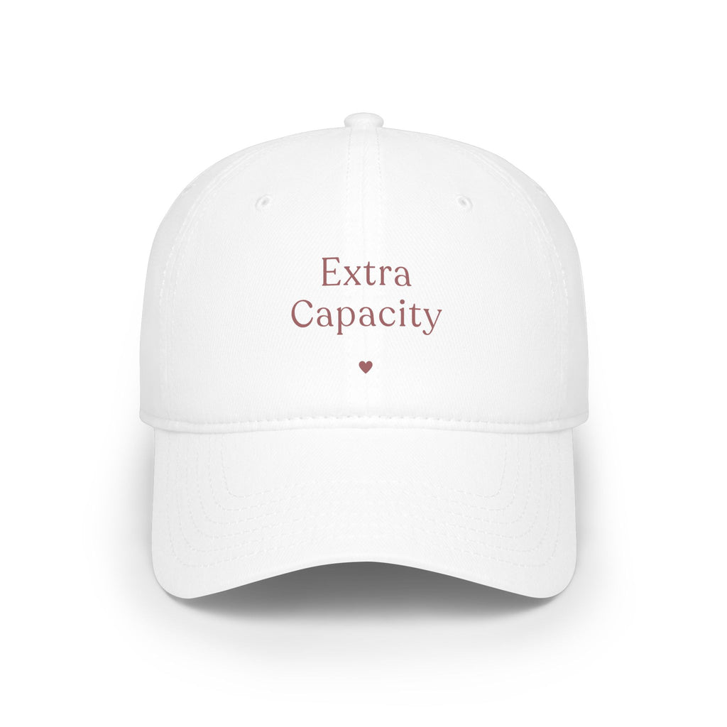 Extra Capacity Cap — Minimalist White Baseball Hat with Small Heart