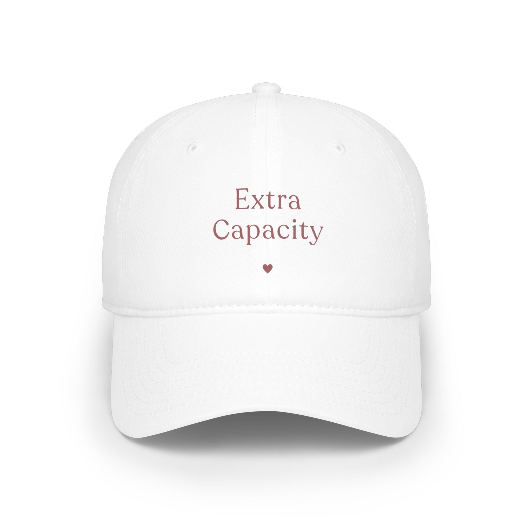 Extra Capacity Cap — Minimalist White Baseball Hat with Small Heart